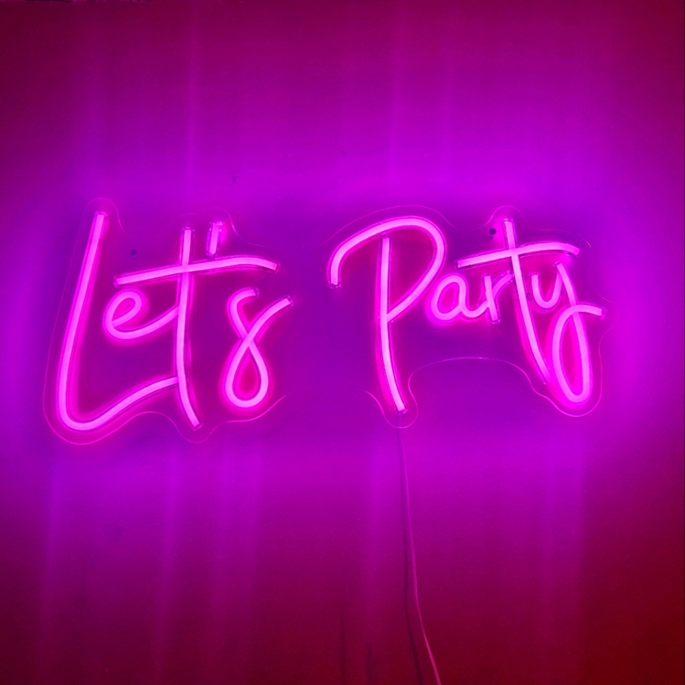 Pink Neon Party Lights Let's Party Sign